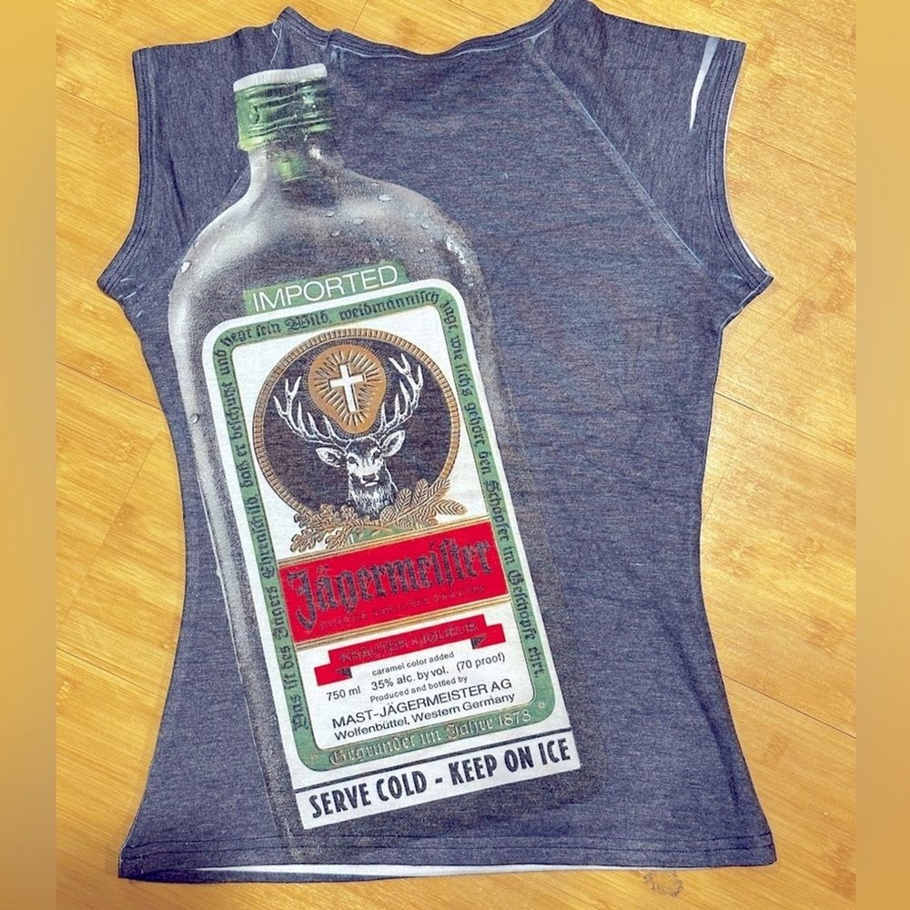 Jagermeister Graphic Muscle Tee Womens Small Gray Sleeveless Bottle Print Shirt